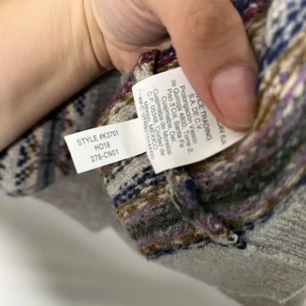 J. Crew Mens Sweater Medium Striped Gray Fair Isle Supersoft Lambs Wool Crewneck